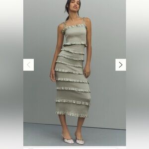 V Chapman Lily Ruched and Ruffled Dress - 8 (sage green)